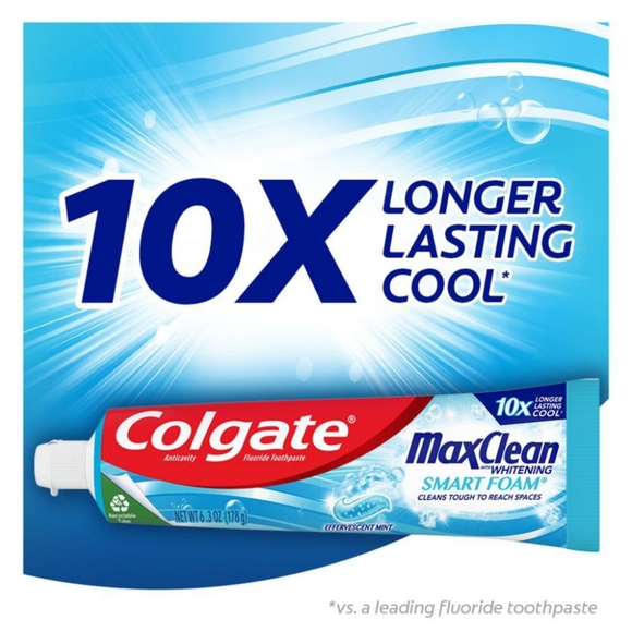 ⭐4/$15 Colgate Max Clean SmartFoam with Whitening Toothpaste Effervescent Mint - Picture 9 of 11